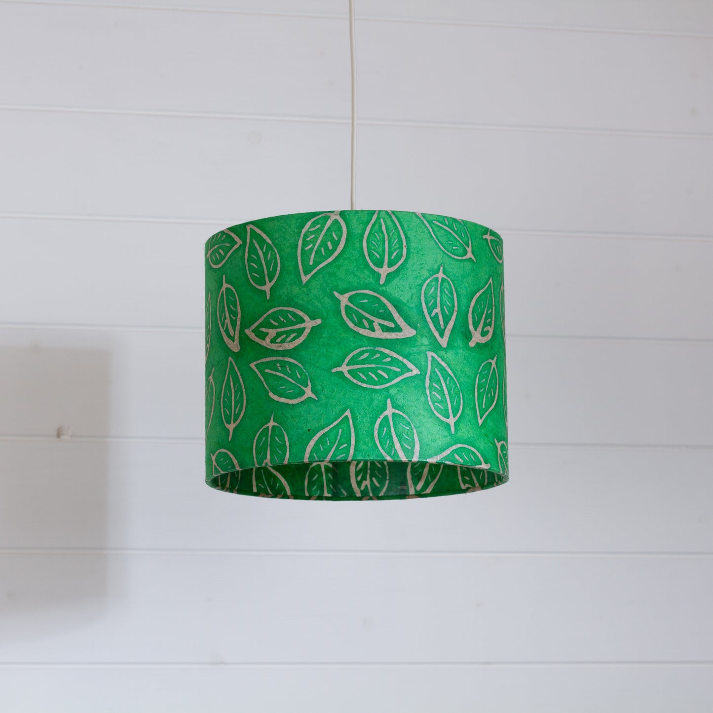 Drum Lamp Shade - B126 ~ Batik Leaf Bright Green, 25cm x 20cm