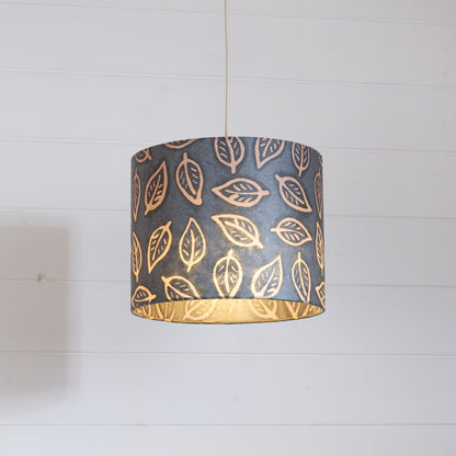 Drum Lamp Shade - B124 ~ Batik Leaf Grey, 25cm x 20cm