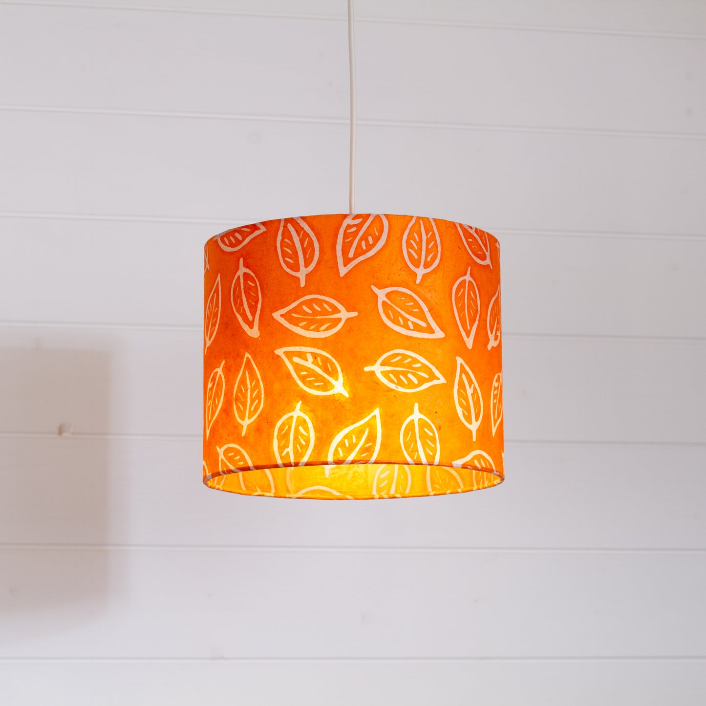 Drum Lamp Shade - B123 ~ Batik Leaf Orange, 25cm x 20cm