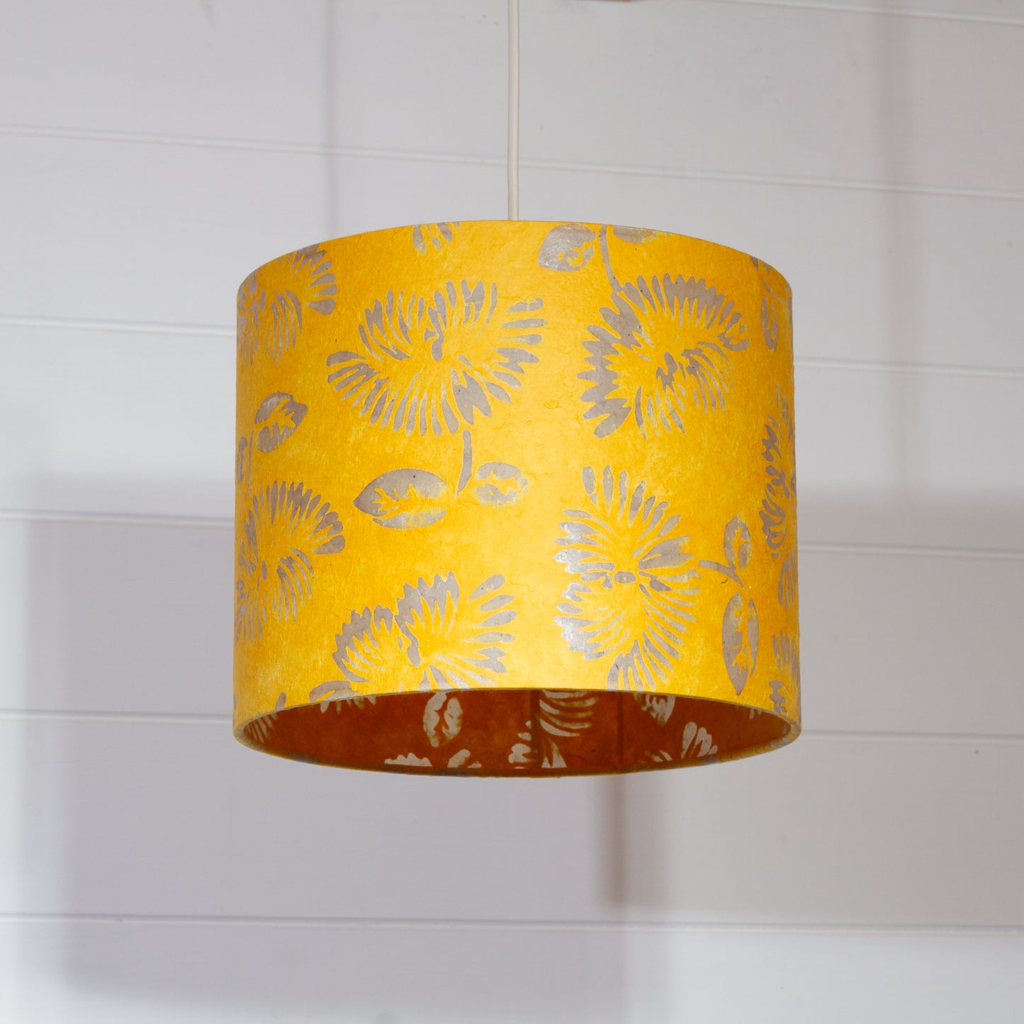 Drum Lamp Shade - B120 Batik Peony Yellow, 25cm x 20cm