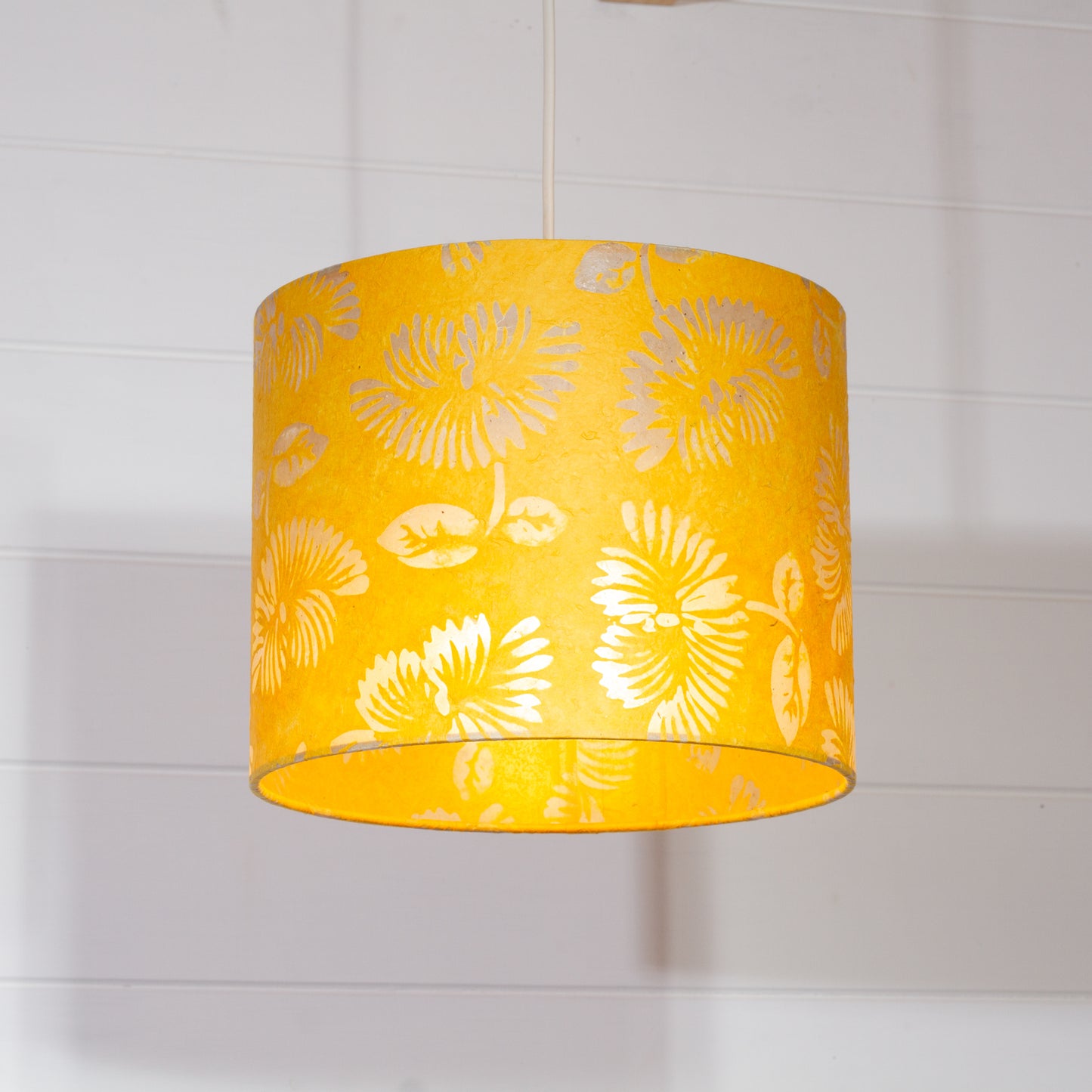 Drum Lamp Shade - B120 Batik Peony Yellow, 25cm x 20cm