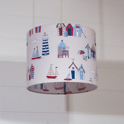 Drum Lamp Shade - F130 Beach Huts Fabric, 25cm x 20cm