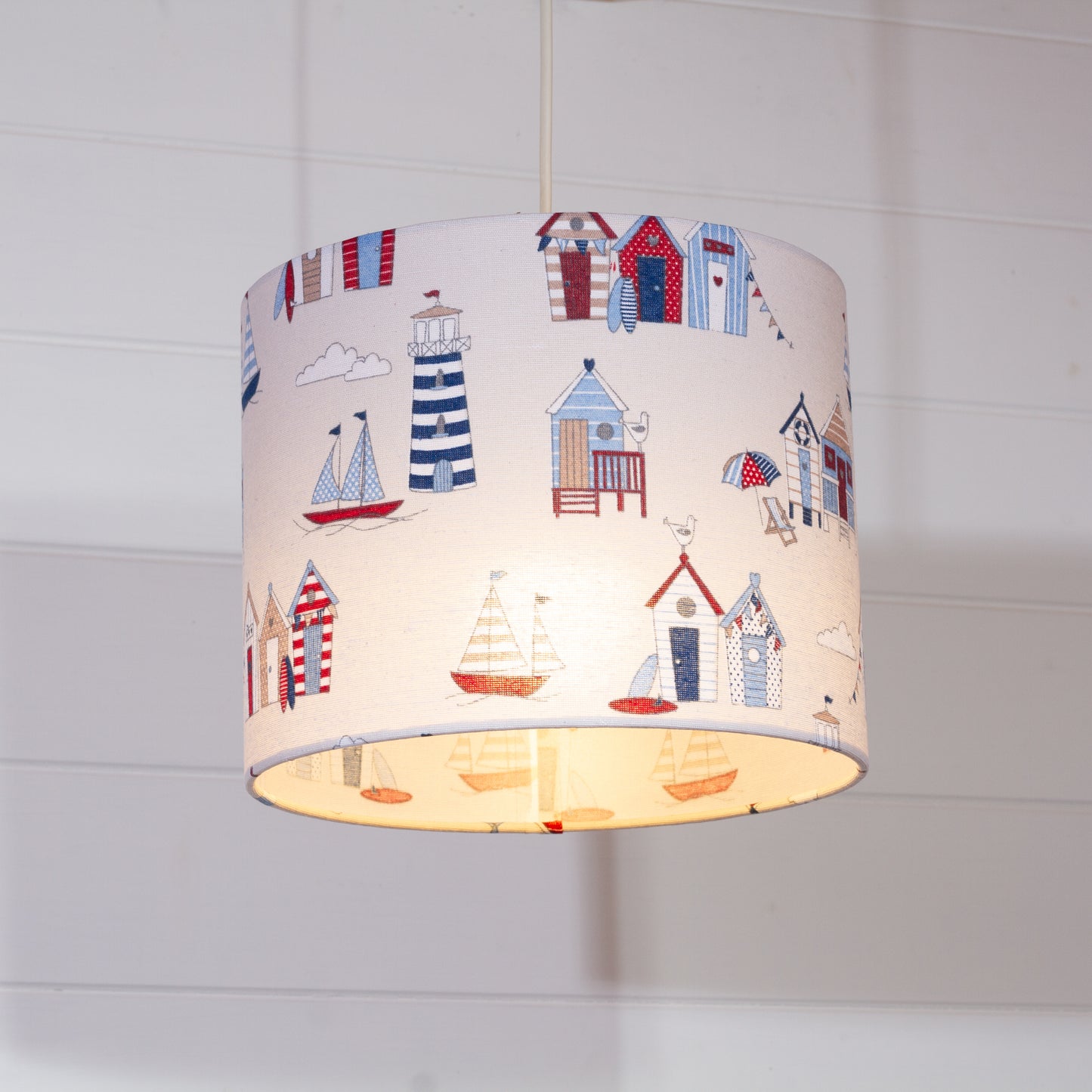Drum Lamp Shade - F130 Beach Huts Fabric, 25cm x 20cm