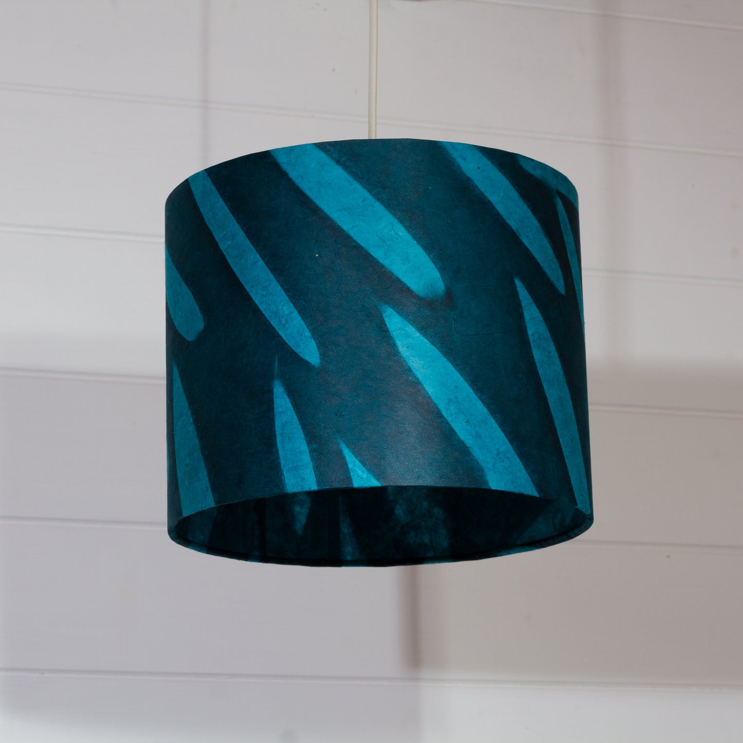 Drum Lamp Shade - P99 - Resistance Dyed Teal Bamboo, 25cm x 20cm