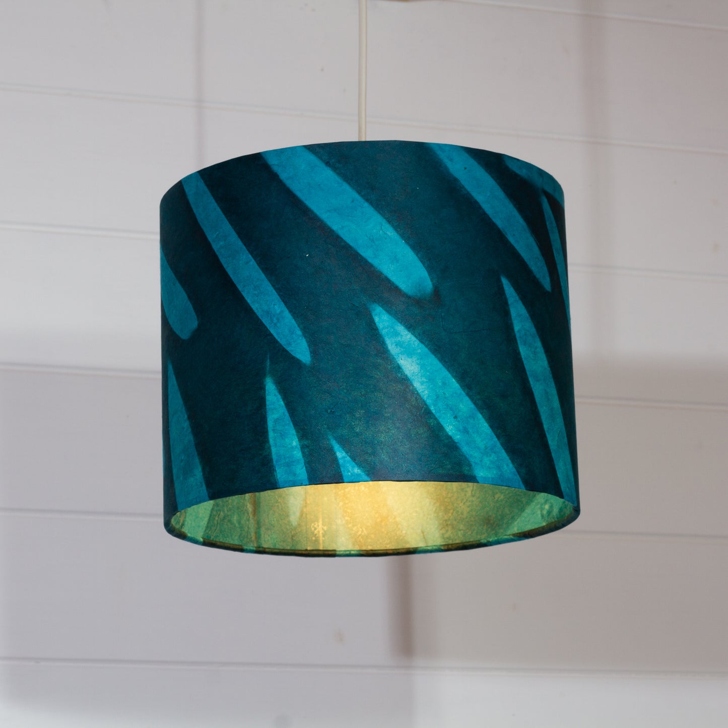 Drum Lamp Shade - P99 - Resistance Dyed Teal Bamboo, 25cm x 20cm