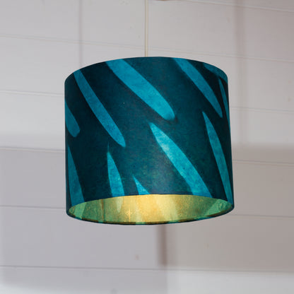 Drum Lamp Shade - P99 - Resistance Dyed Teal Bamboo, 25cm x 20cm