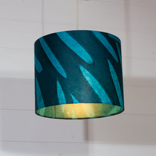 Drum Lamp Shade - P99 - Resistance Dyed Teal Bamboo, 25cm x 20cm