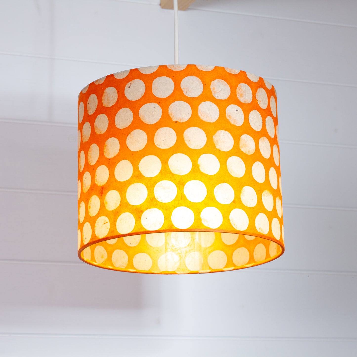 Drum Lamp Shade - B110 ~ Batik Dots on Orange, 25cm x 20cm