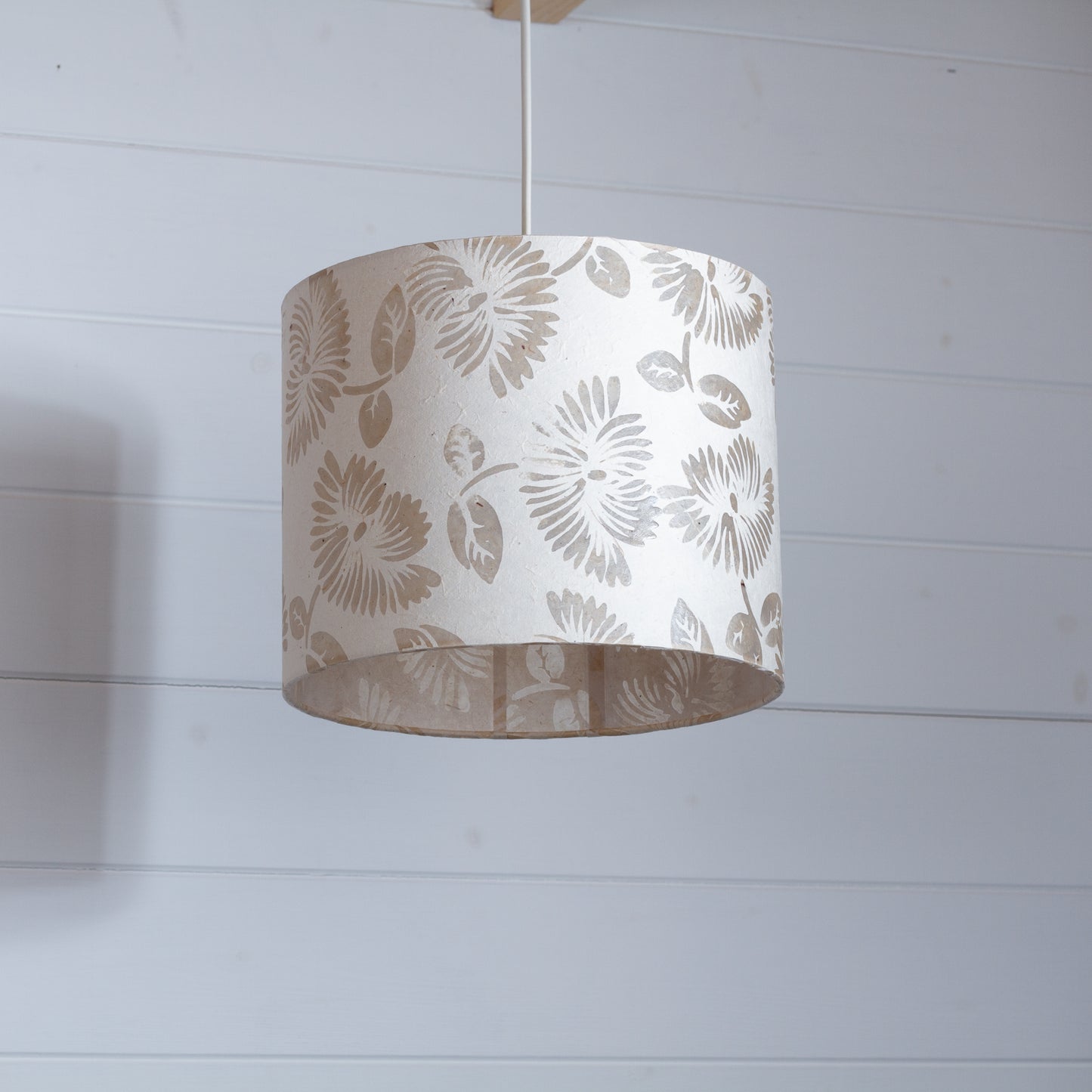 Drum Lamp Shade - P09 - Batik Peony on Natural, 25cm x 20cm