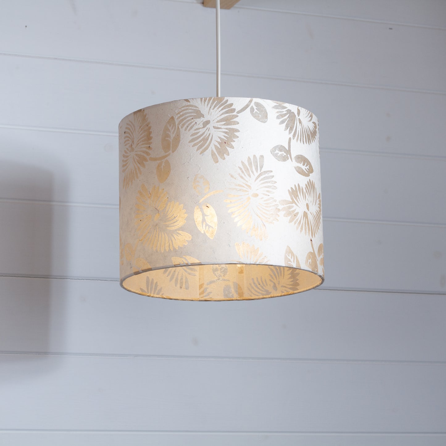 Drum Lamp Shade - P09 - Batik Peony on Natural, 25cm x 20cm