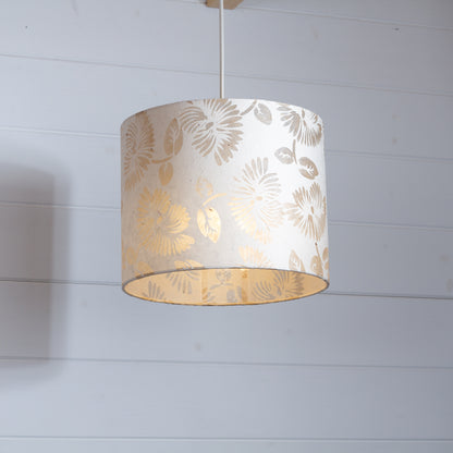 Drum Lamp Shade - P09 - Batik Peony on Natural, 25cm x 20cm