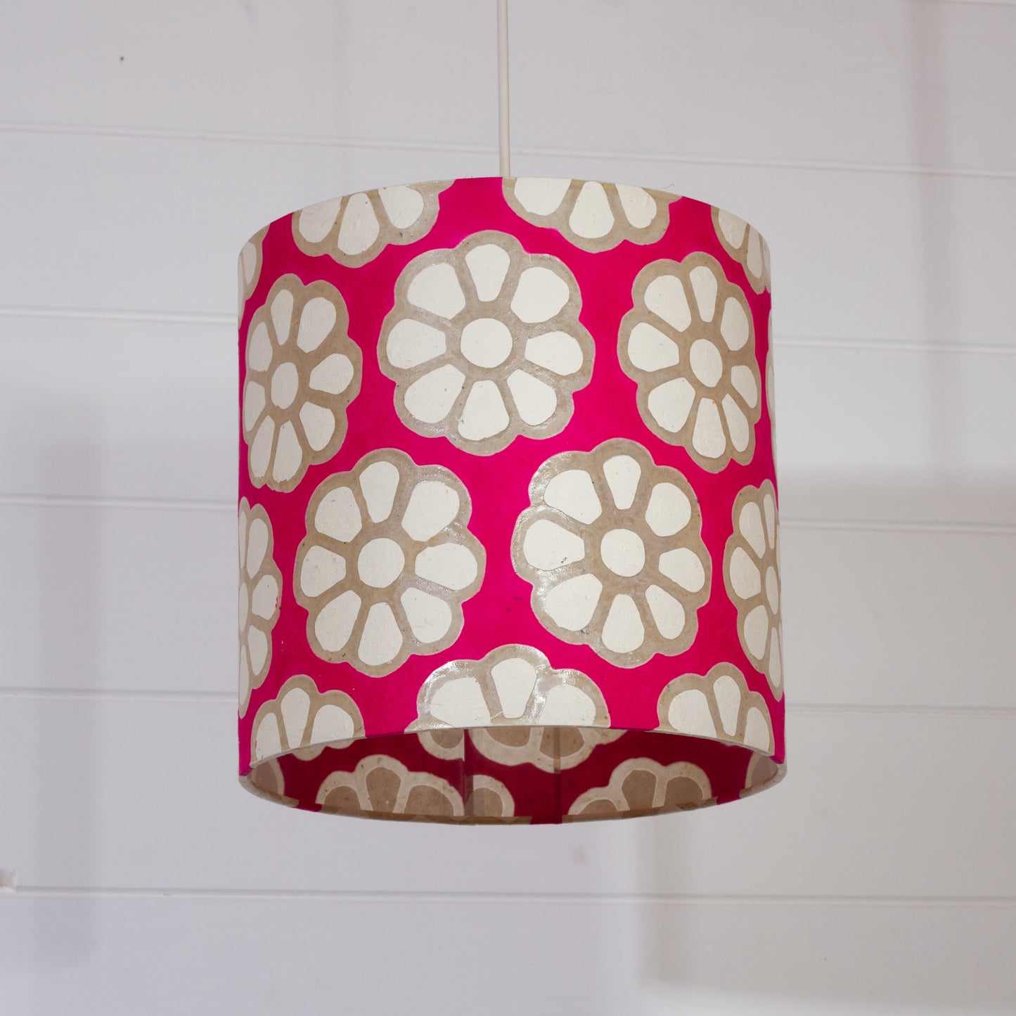 Drum Lamp Shade - P22 - Batik Big Flower on Hot Pink, 25cm x 25cm