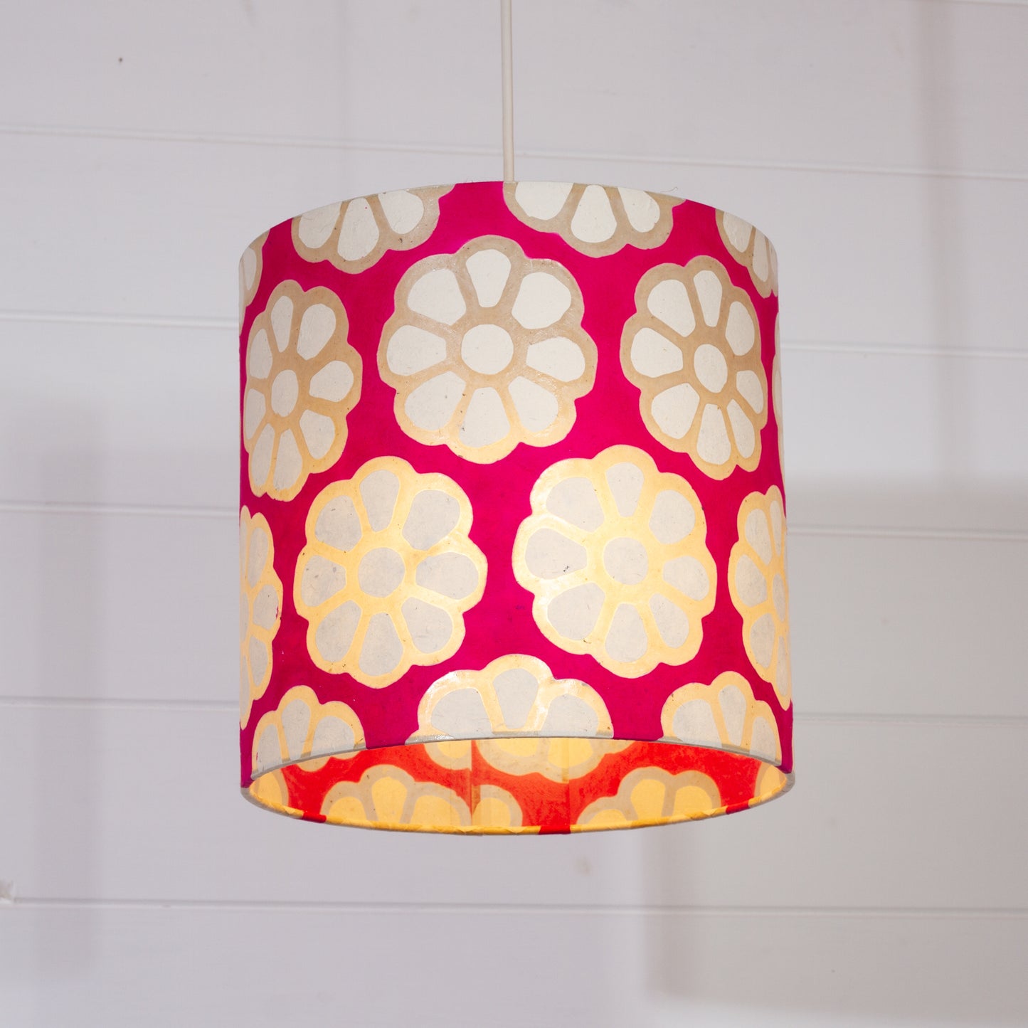 Drum Lamp Shade - P22 - Batik Big Flower on Hot Pink, 25cm x 25cm