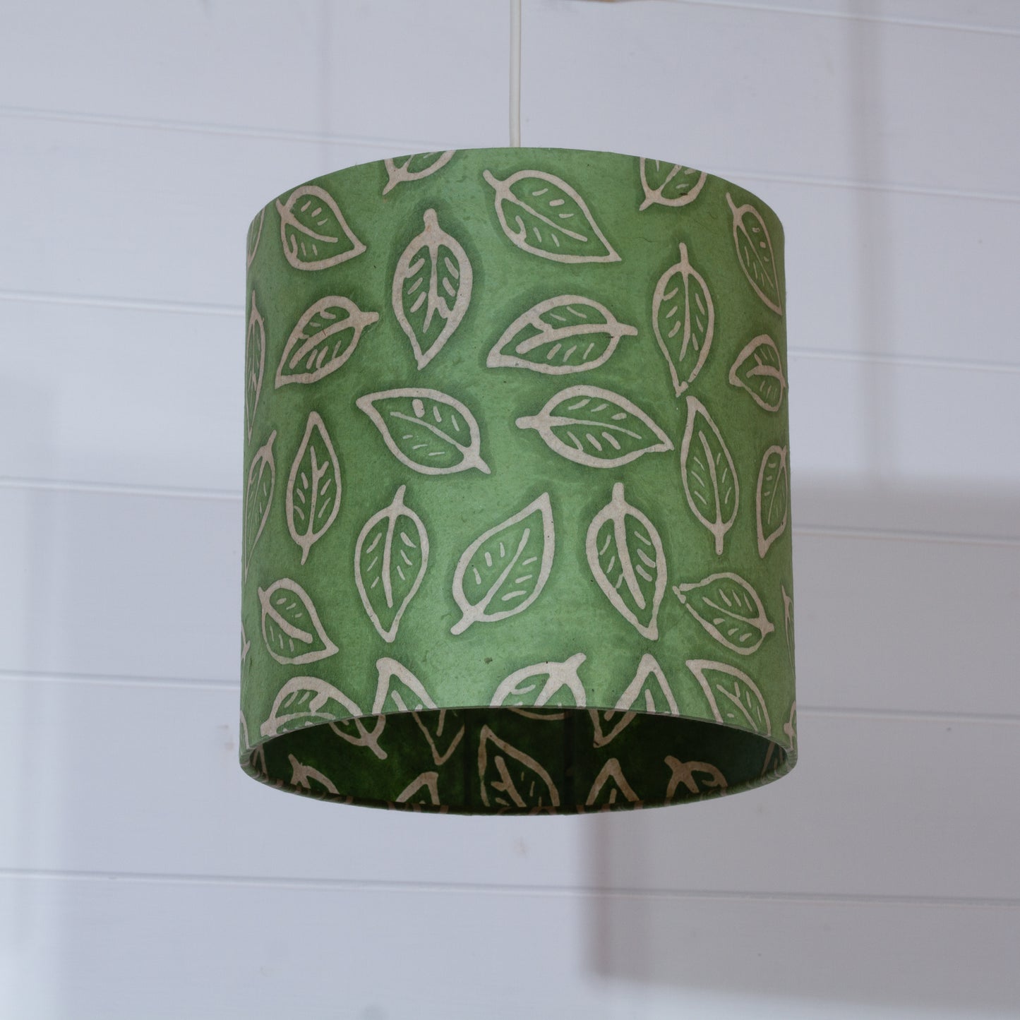 Drum Lamp Shade - P29 - Batik Leaf on Green, 25cm x 25cm