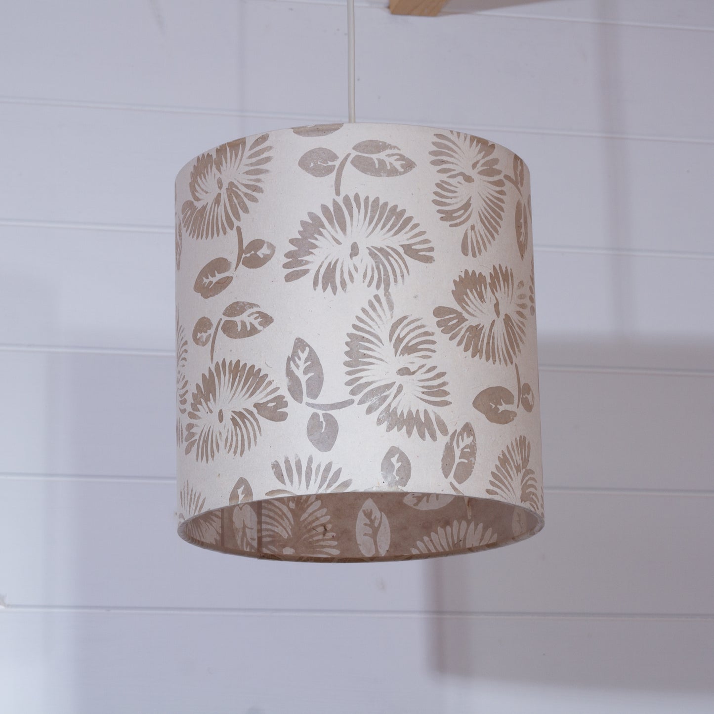 Drum Lamp Shade - P09 - Batik Peony on Natural, 25cm x 25cm