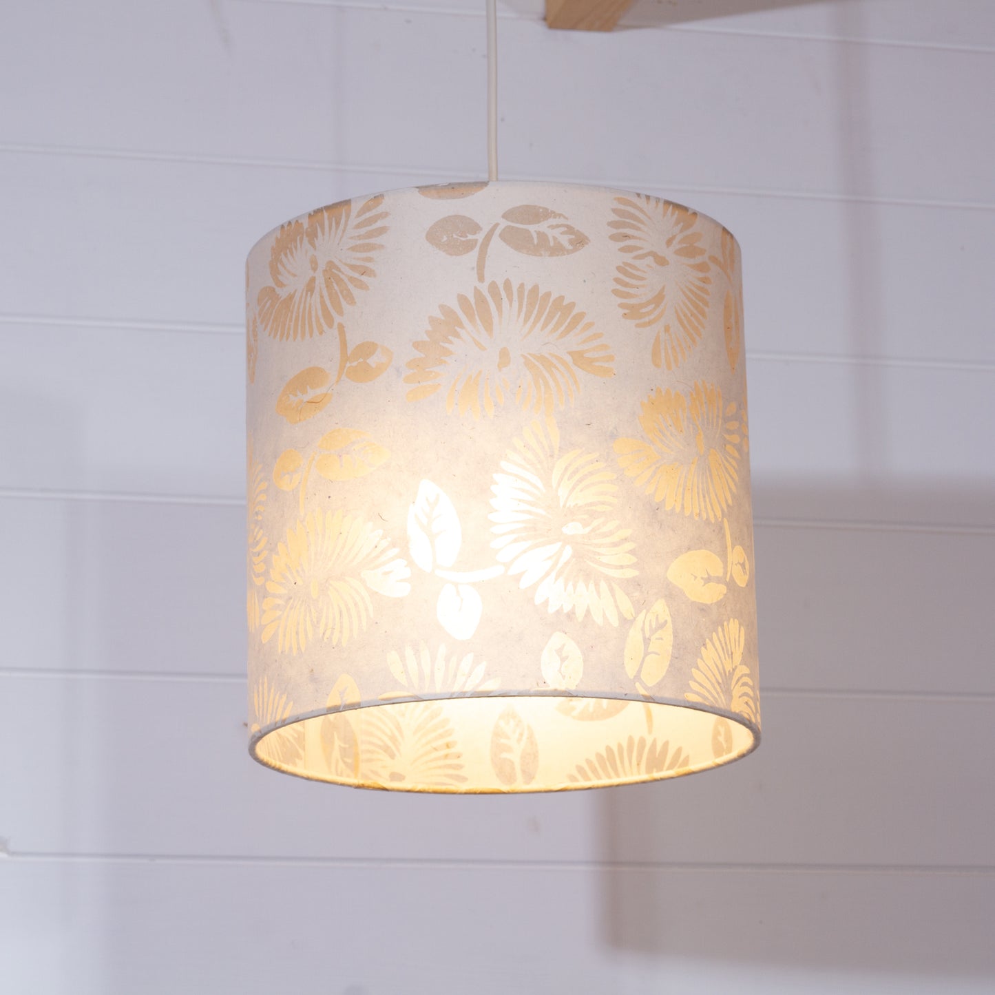 Drum Lamp Shade - P09 - Batik Peony on Natural, 25cm x 25cm