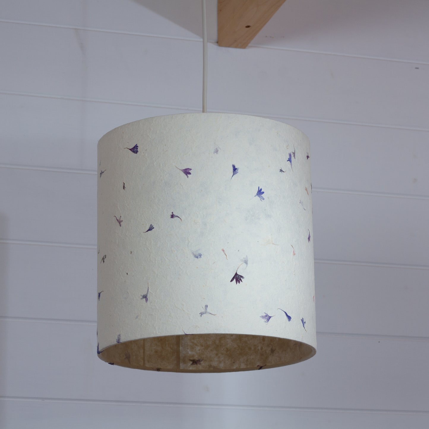 Drum Lamp Shade - P34 - Cornflower Petals on Natural Lokta, 25cm x 25cm