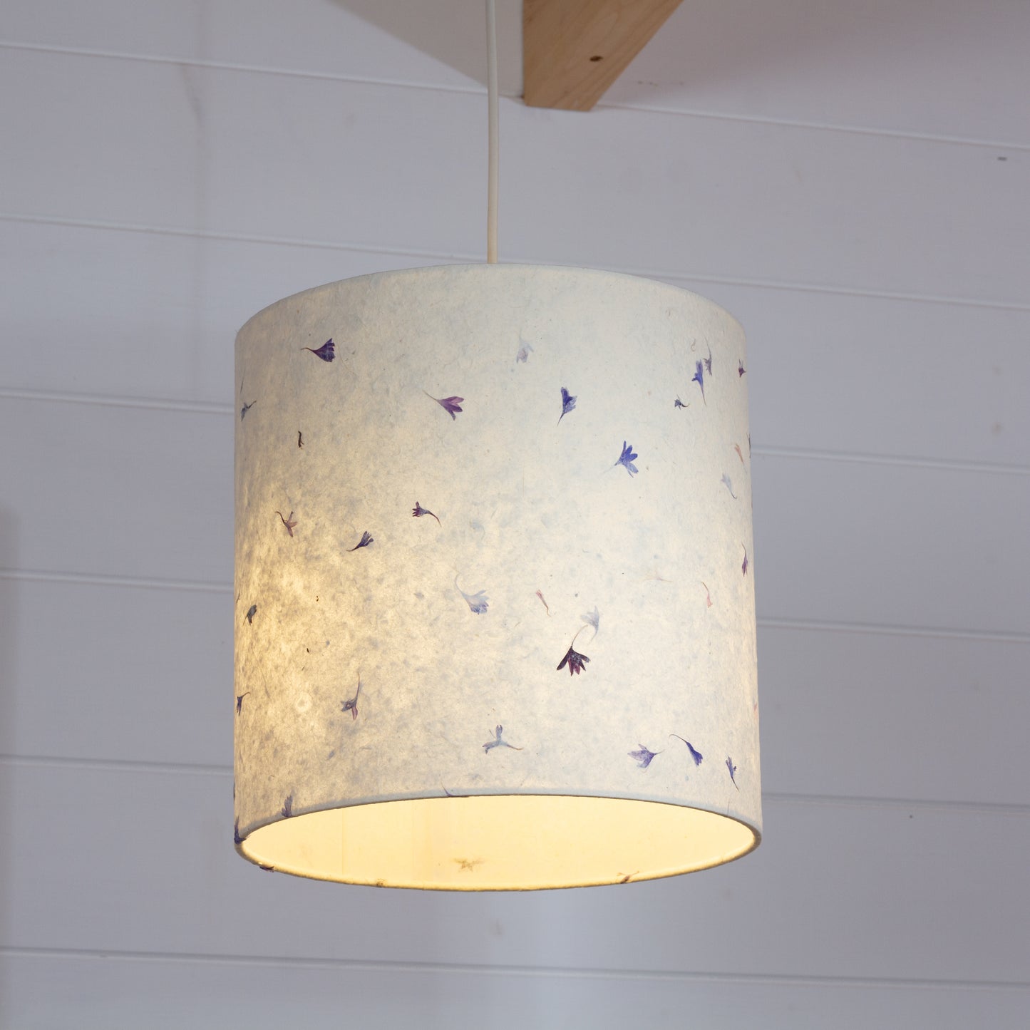 Drum Lamp Shade - P34 - Cornflower Petals on Natural Lokta, 25cm x 25cm