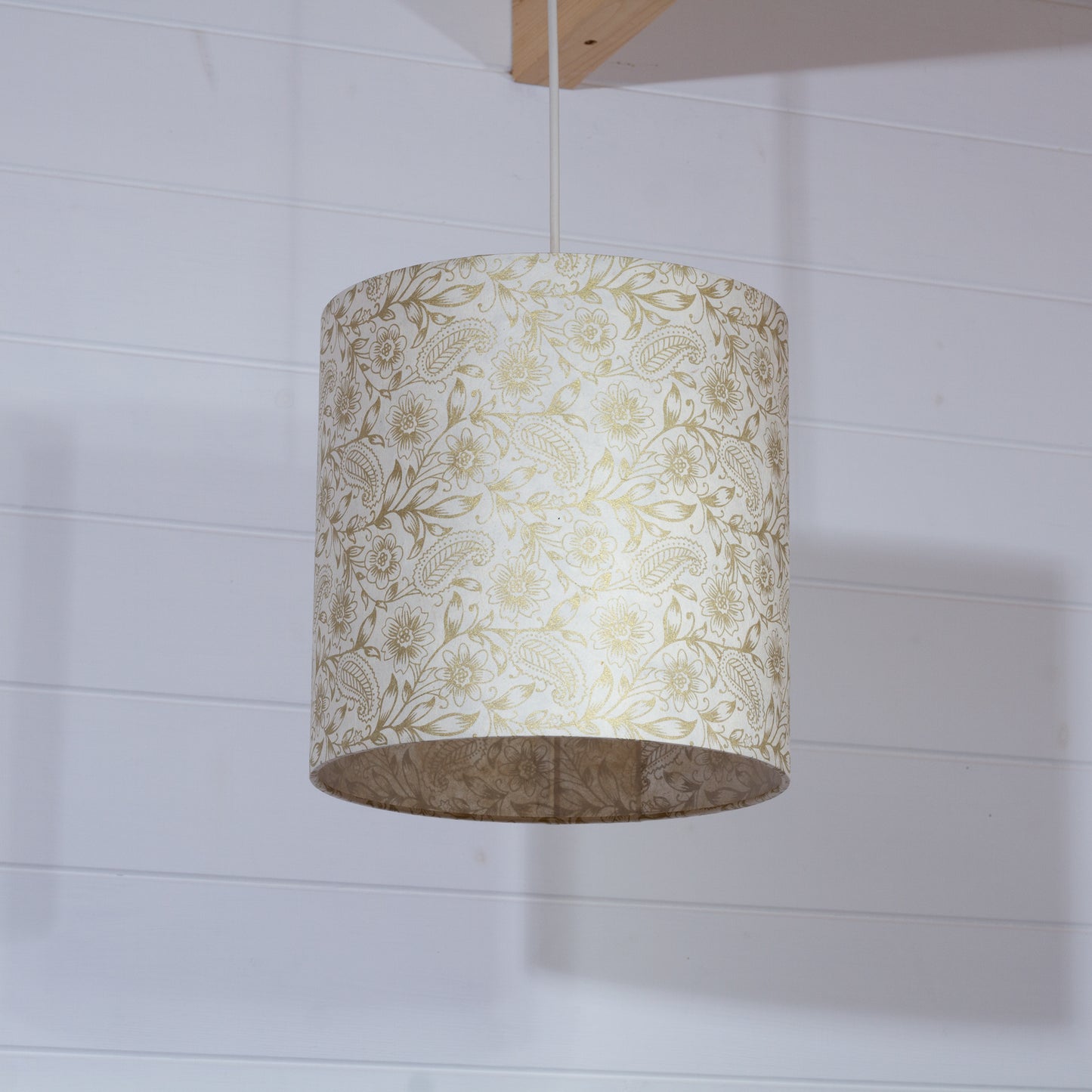 Drum Lamp Shade - P69 - Garden Gold on Natural, 25cm x 25cm