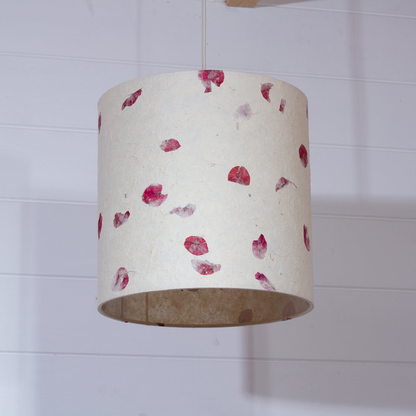 Drum Lamp Shade - P33 - Rose Petals on Natural Lokta, 25cm x 25cm