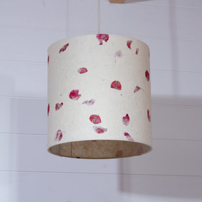 Drum Lamp Shade - P33 - Rose Petals on Natural Lokta, 25cm x 25cm