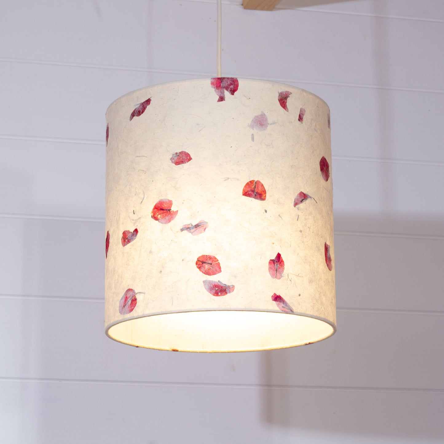 Drum Lamp Shade - P33 - Rose Petals on Natural Lokta, 25cm x 25cm