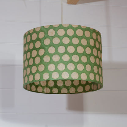 Drum Lamp Shade - P87 ~ Batik Dots on Green, 30cm(d) x 20cm(h)