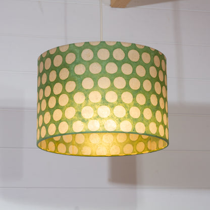 Drum Lamp Shade - P87 ~ Batik Dots on Green, 30cm(d) x 20cm(h)