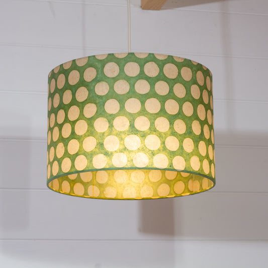 Drum Lamp Shade - P87 ~ Batik Dots on Green, 30cm(d) x 20cm(h)
