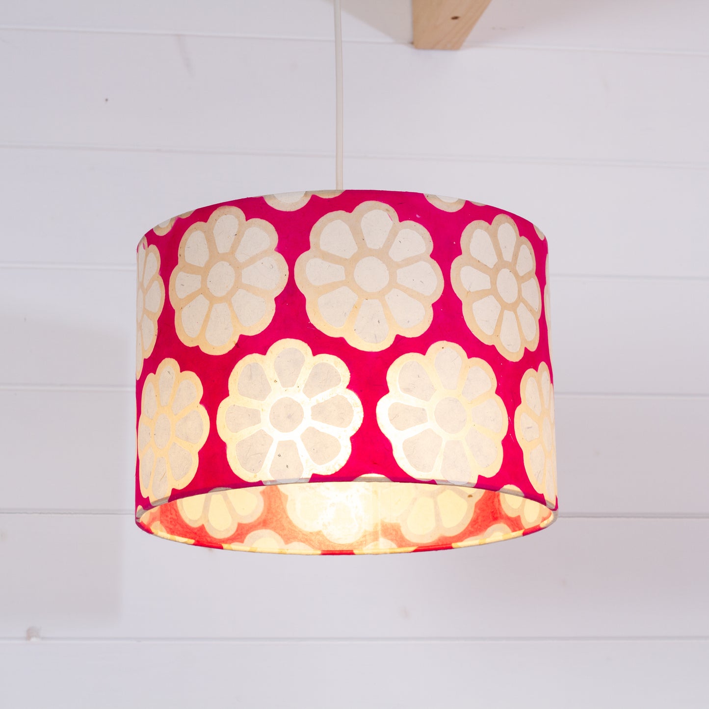 Drum Lamp Shade - P22 - Batik Big Flower on Hot Pink, 30cm(d) x 20cm(h)
