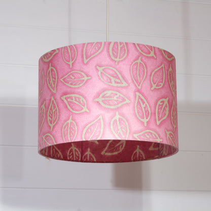 Drum Lamp Shade - P67 - Batik Leaf on Pink, 30cm(d) x 20cm(h)