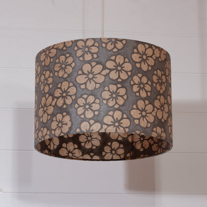 Drum Lamp Shade - P77 - Batik Star Flower Grey, 30cm(d) x 20cm(h)