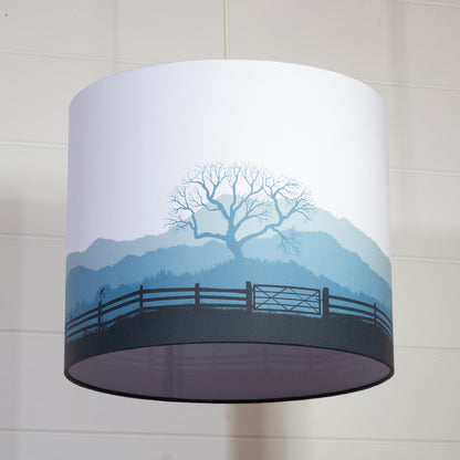Drum Lamp Shade - Landscape Gate Blue, 30cm(d) x 25cm(h)