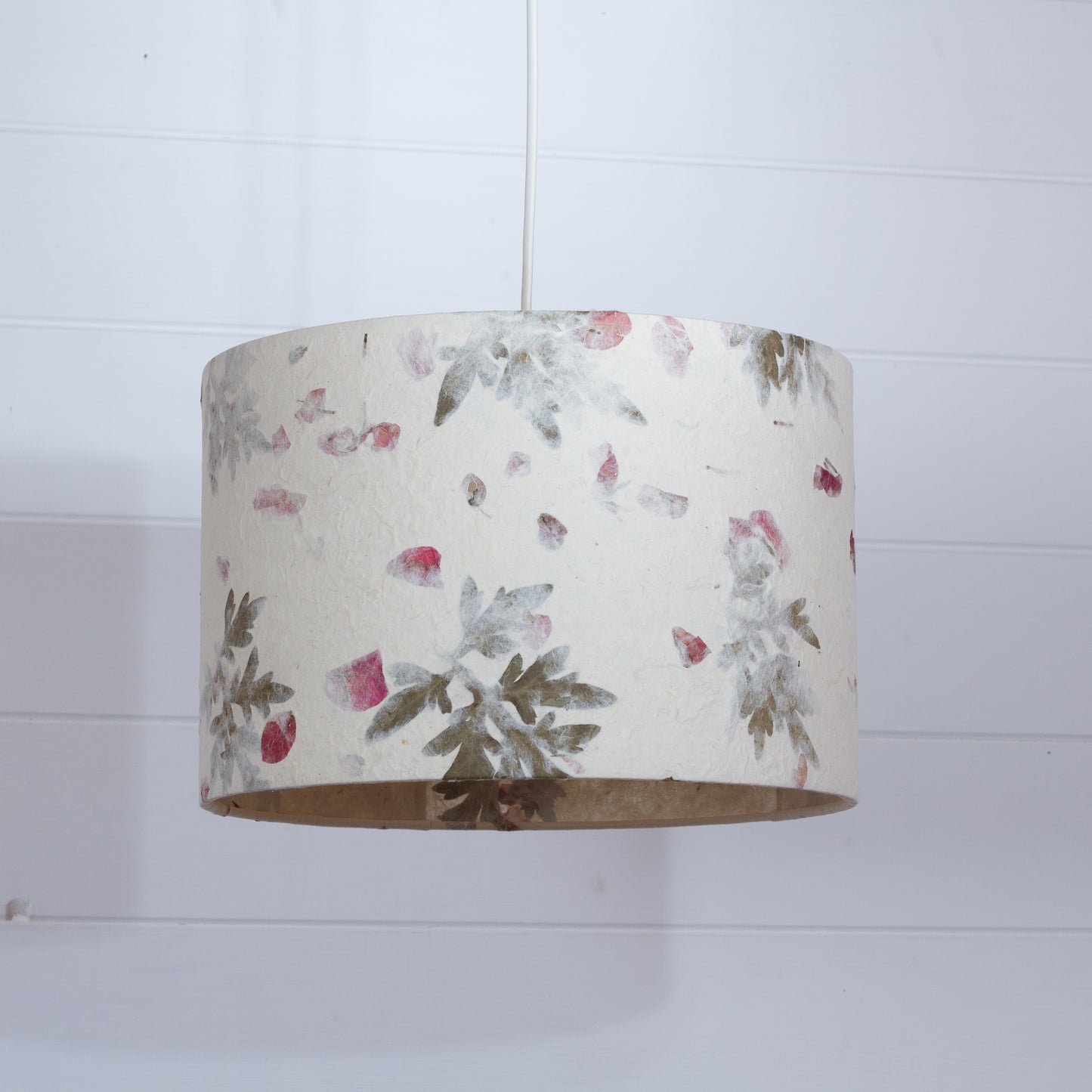 Drum Lamp Shade - B142 ~ Leaves and Flowers, 30cm(d) x 20cm(h)