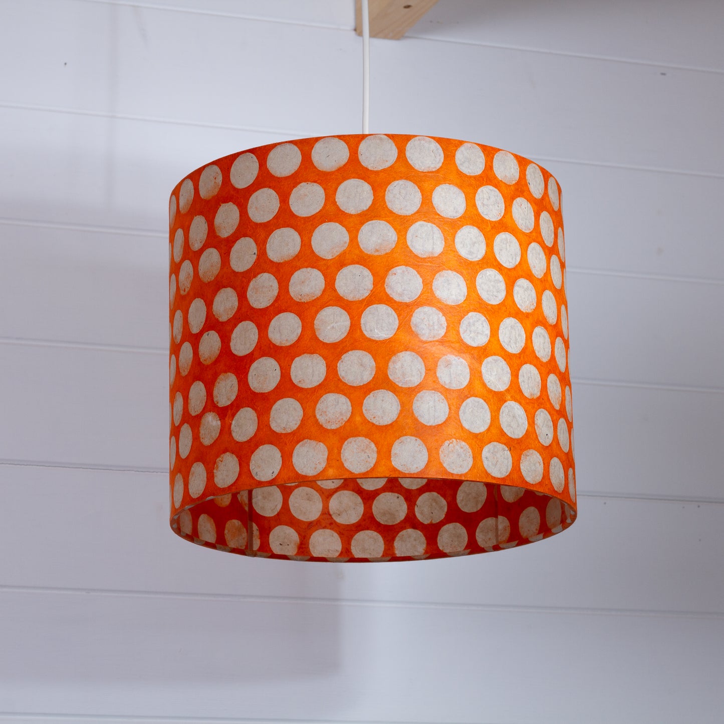 Drum Lamp Shade - B110 ~ Batik Dots on Orange, 30cm(d) x 25cm(h)