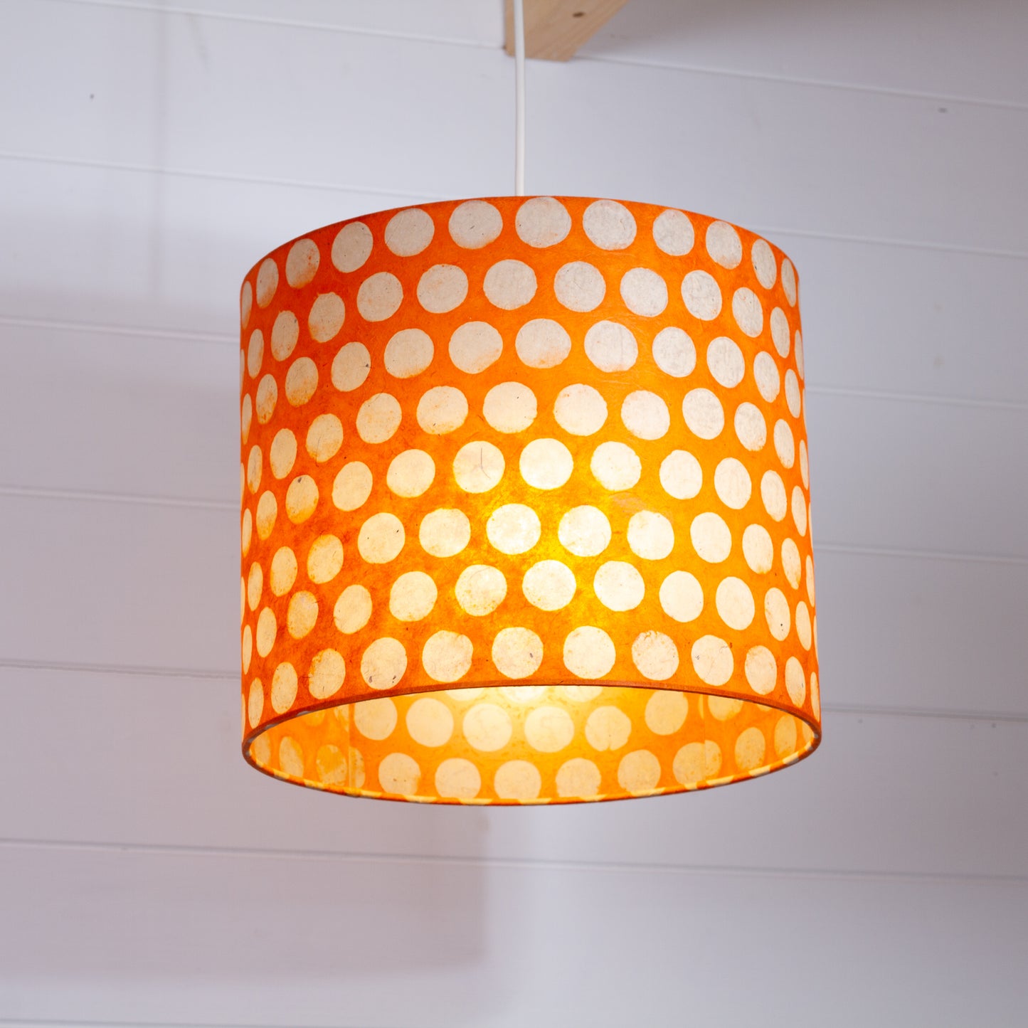 Drum Lamp Shade - B110 ~ Batik Dots on Orange, 30cm(d) x 25cm(h)