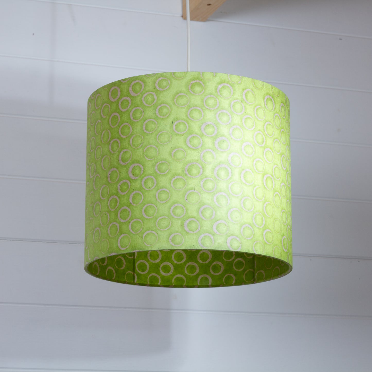 Drum Lamp Shade - P02 - Batik Lime Circles, 30cm(d) x 25cm(h)