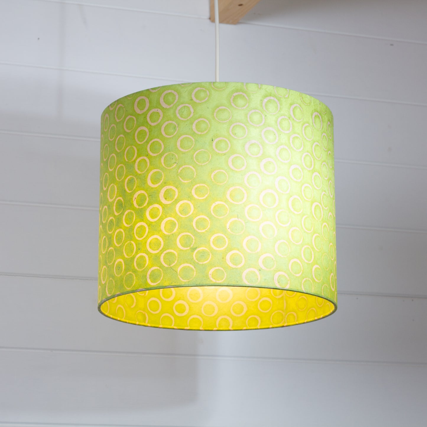 Drum Lamp Shade - P02 - Batik Lime Circles, 30cm(d) x 25cm(h)