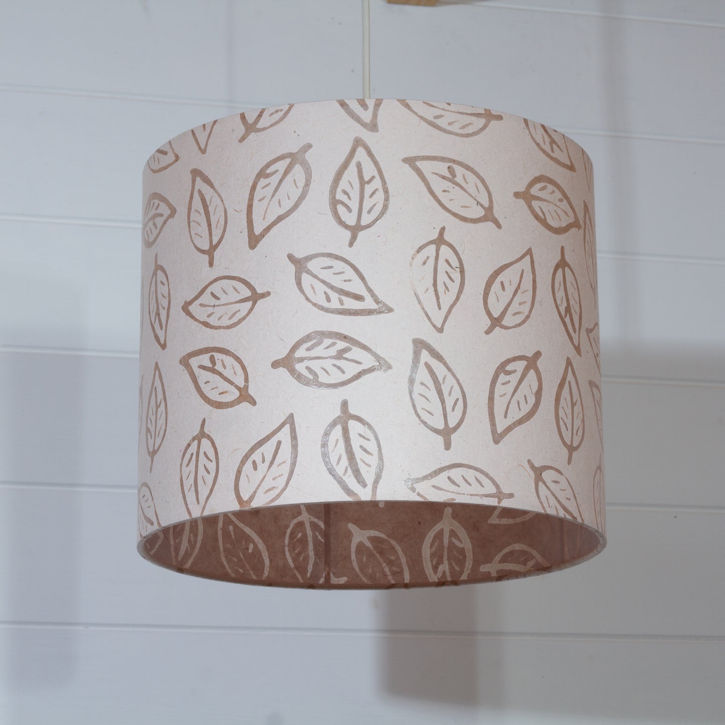 Drum Lamp Shade - P28 - Batik Leaf on Natural, 30cm(d) x 25cm(h)