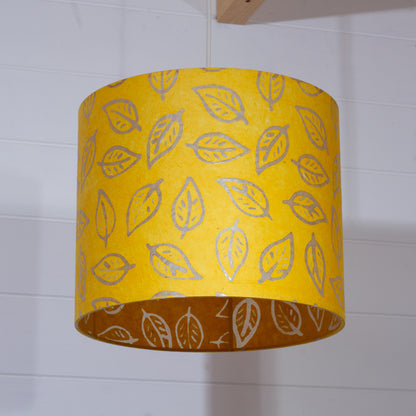 Drum Lamp Shade - B107 ~ Batik Leaf Yellow, 30cm(d) x 25cm(h)
