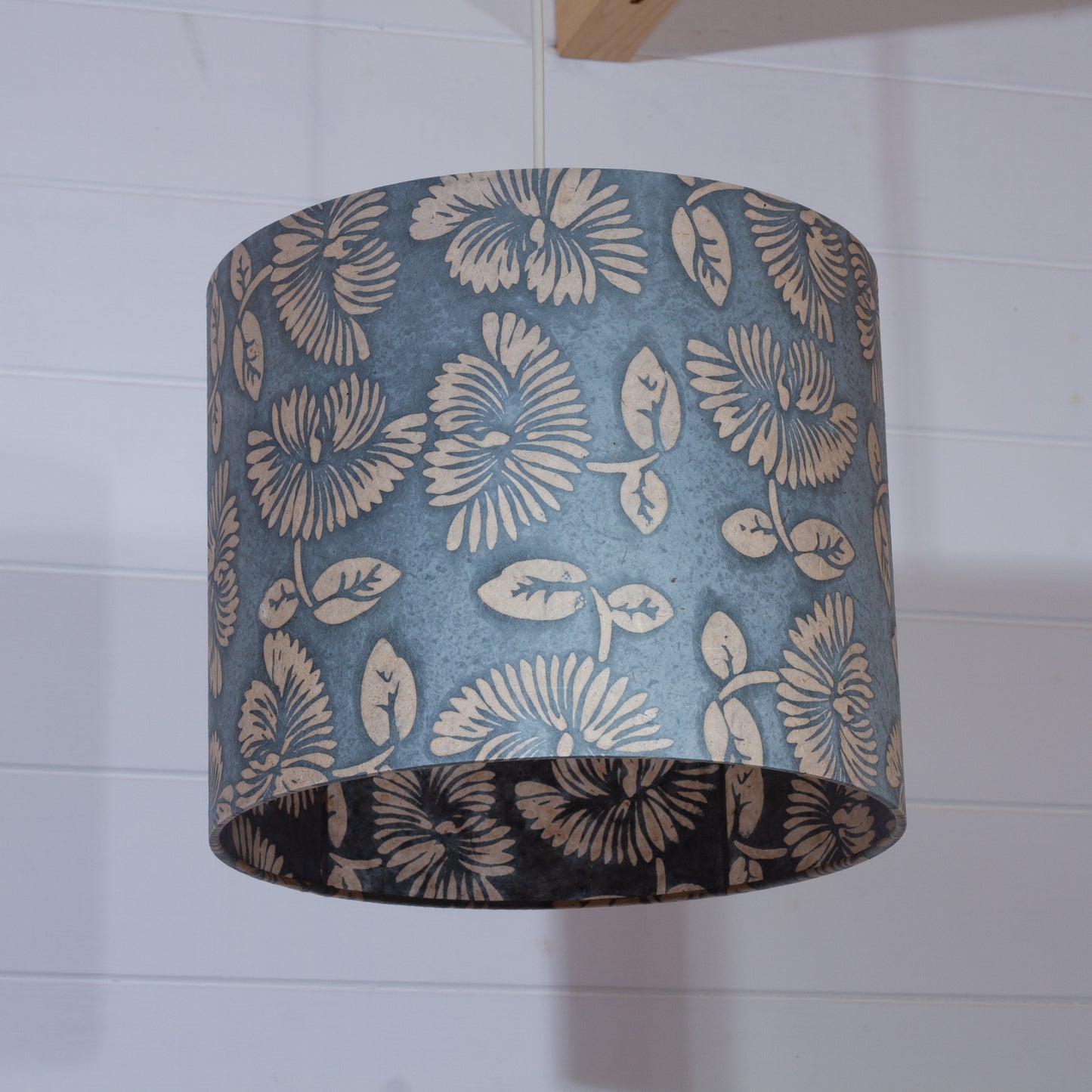 Drum Lamp Shade - B119 Batik Peony Grey, 30cm(d) x 25cm(h)