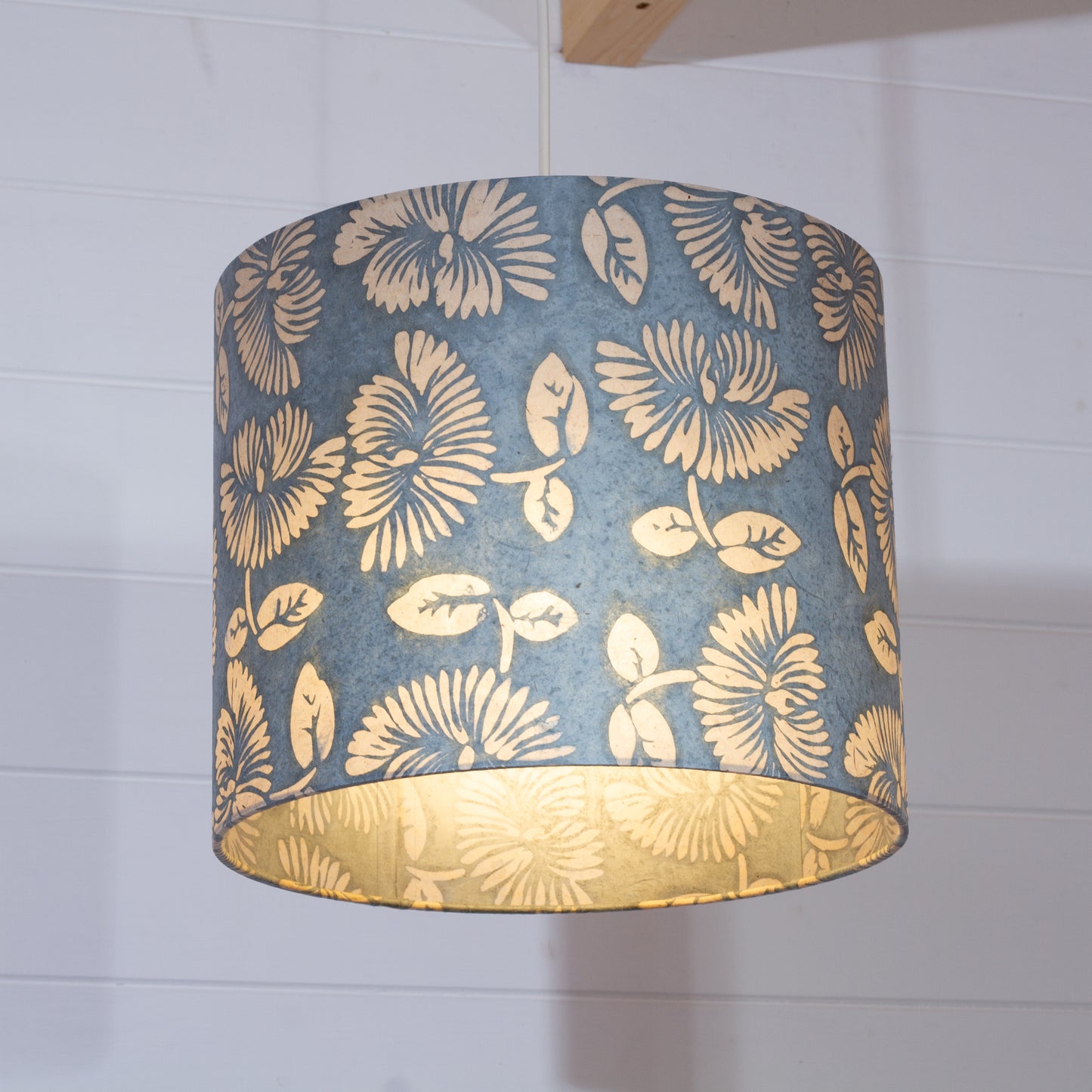 Drum Lamp Shade - B119 Batik Peony Grey, 30cm(d) x 25cm(h)