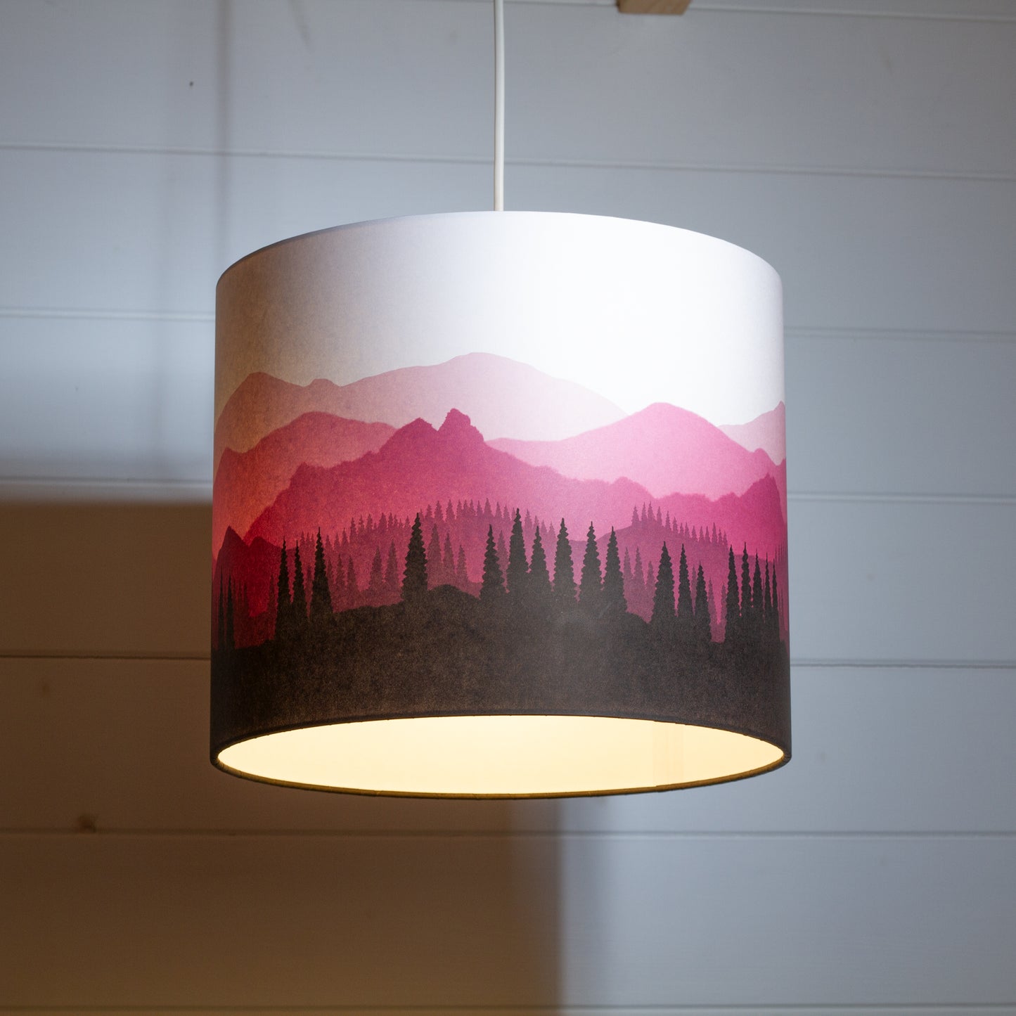 Landscape #4 Print Drum Lamp Shade 30cm(d) x 25cm(h) - Pink
