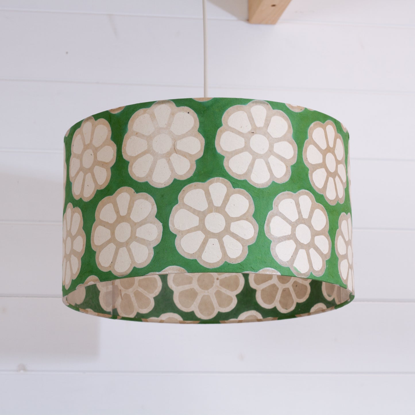 Drum Lamp Shade - B127 ~ Batik Big Flower Green, 35cm(d) x 20cm(h)