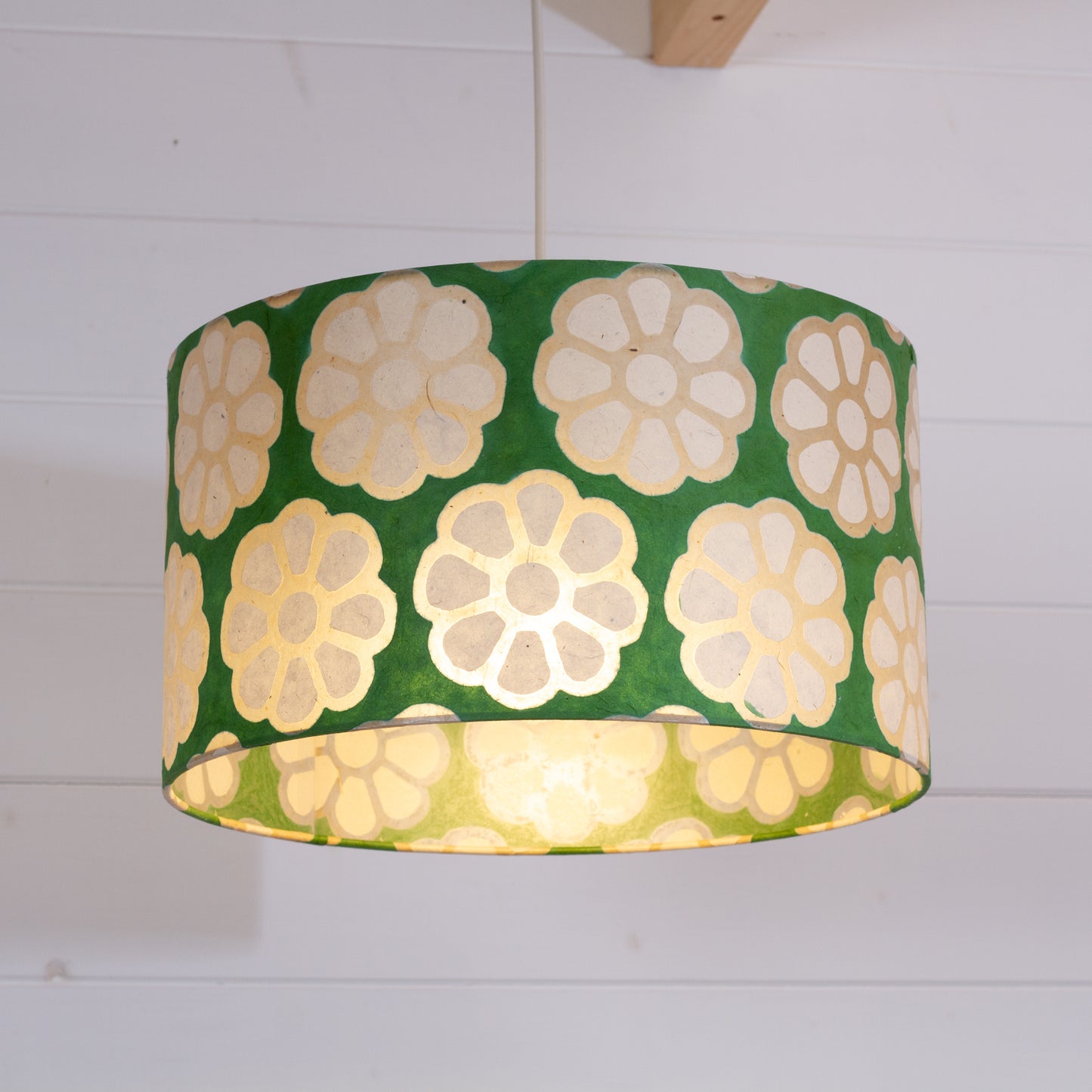 Drum Lamp Shade - B127 ~ Batik Big Flower Green, 35cm(d) x 20cm(h)