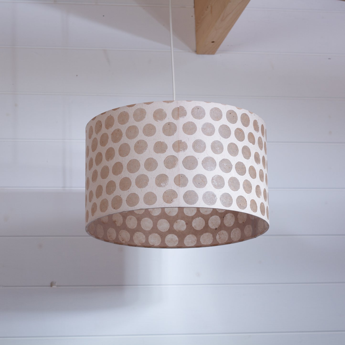 Drum Lamp Shade - P85 ~ Batik Dots on Natural, 35cm(d) x 20cm(h)