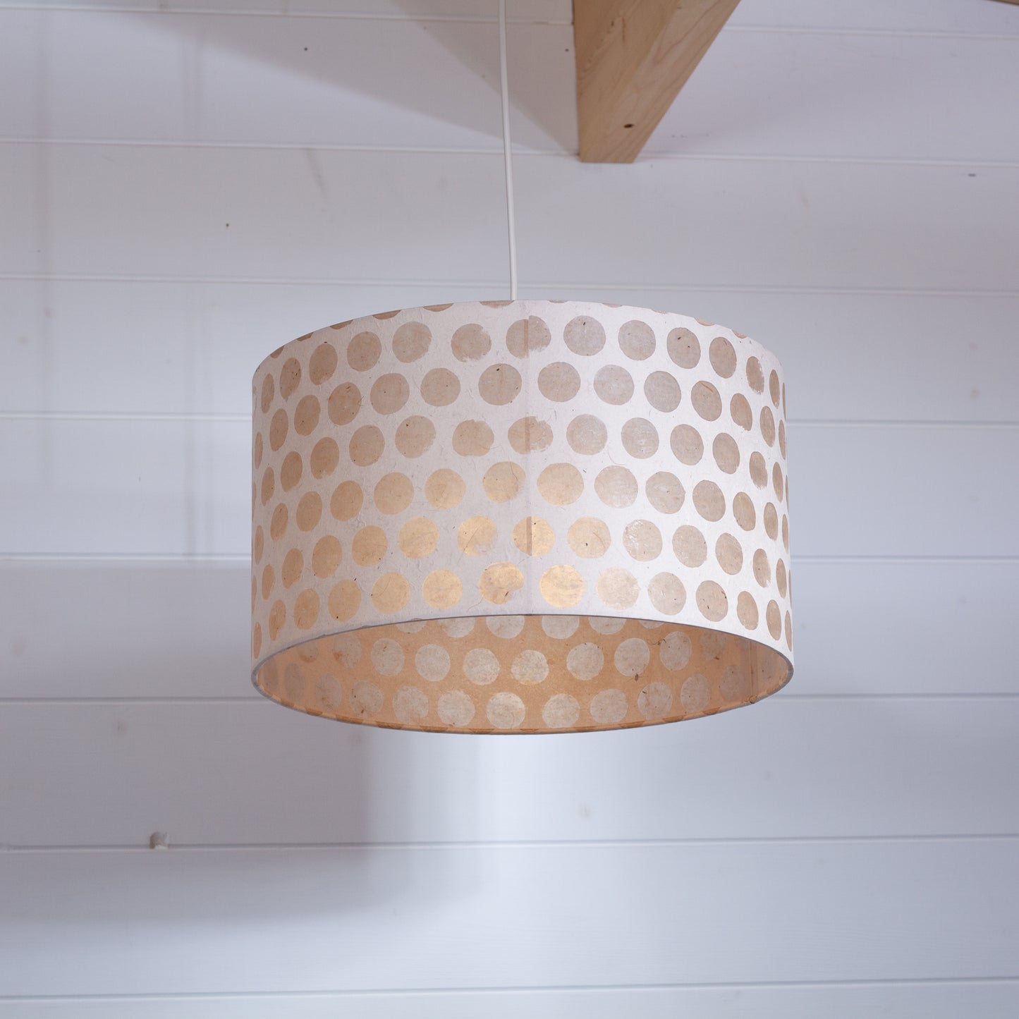 Drum Lamp Shade - P85 ~ Batik Dots on Natural, 35cm(d) x 20cm(h)