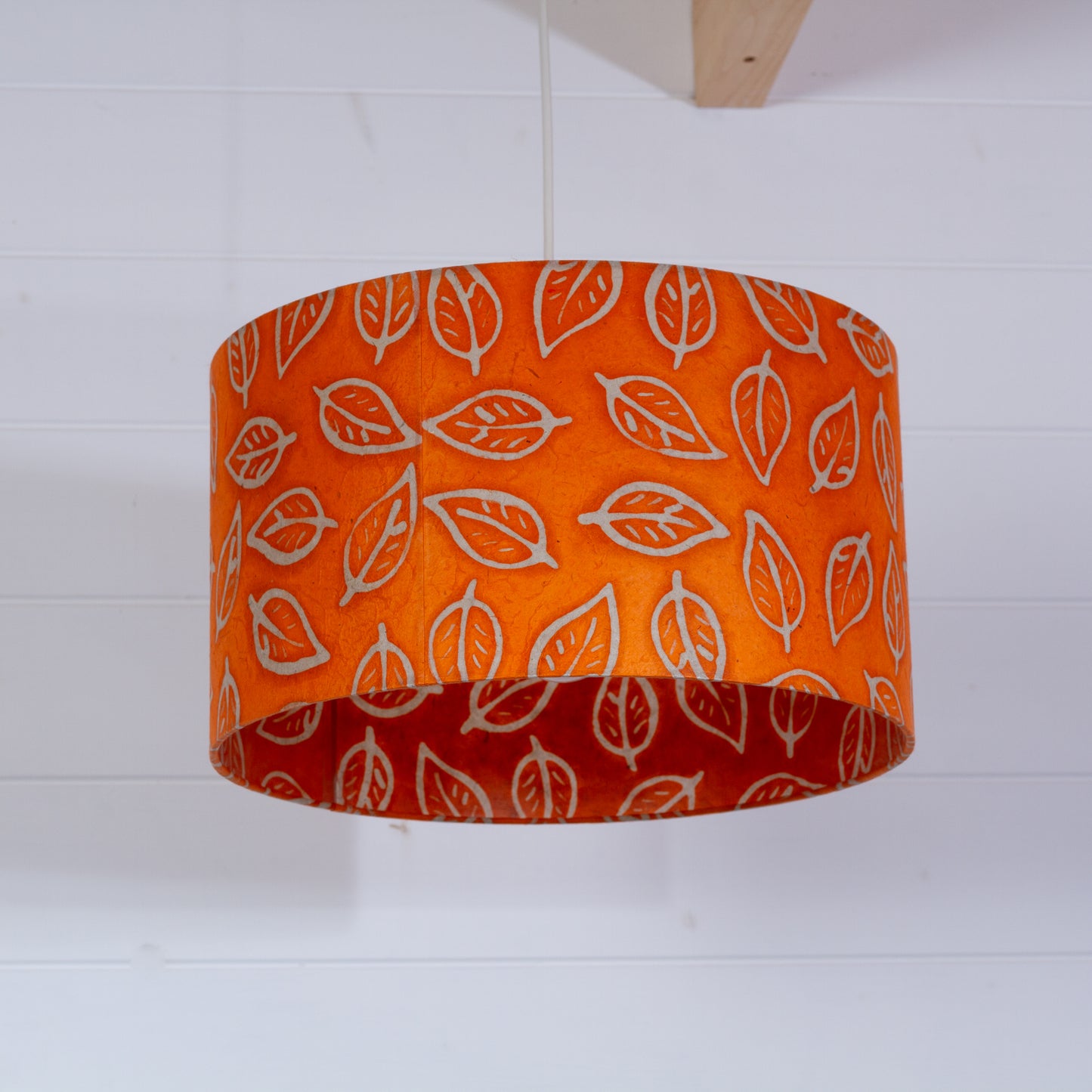 Drum Lamp Shade - B123 ~ Batik Leaf Orange, 35cm(d) x 20cm(h)