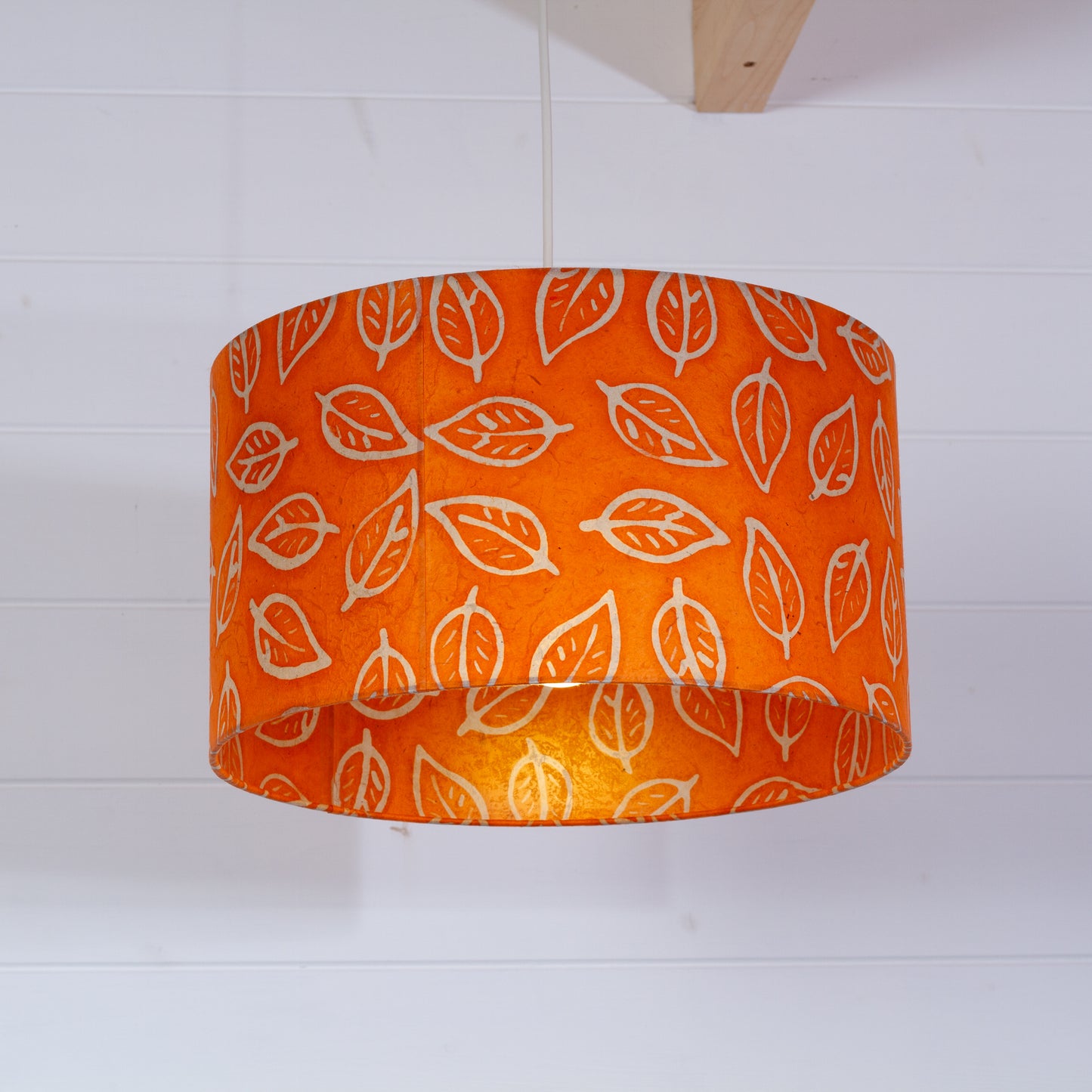 Drum Lamp Shade - B123 ~ Batik Leaf Orange, 35cm(d) x 20cm(h)
