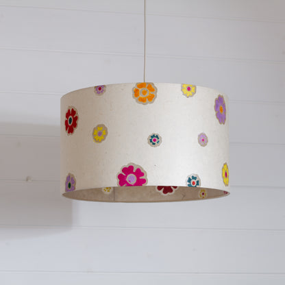 Drum Lamp Shade - P35 - Batik Multi Flower on Natural, 35cm(d) x 20cm(h)